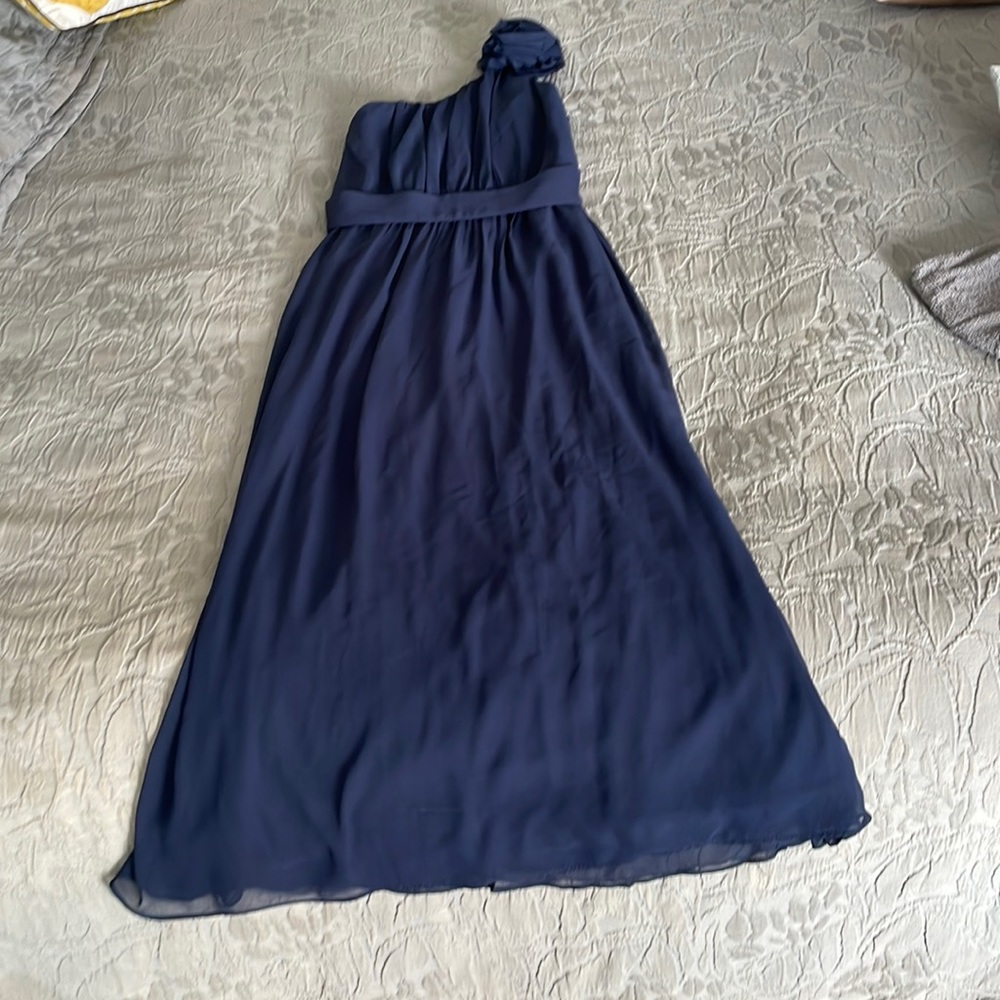 Junior bridesmaid dress, size 10. Navy, one shoulder.